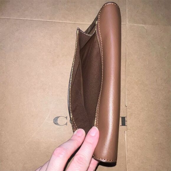 COACH Leather Trifold Wallet Brown w Gold Hardware AUTHENTIC - Picture 7 of 7